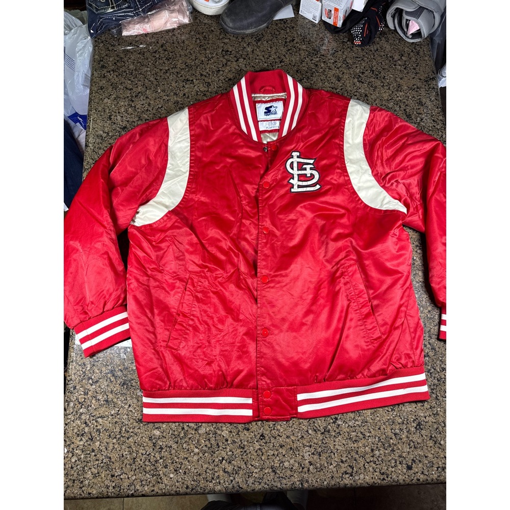 Starter St Louis Cardinals Satin Varsity Jacket Red Cream Mens 3XL Bomber MLB